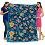 miami marlins hibiscus foliage blue quilt blanket best selling