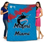 miami marlins league patch blue quilt blanket best selling
