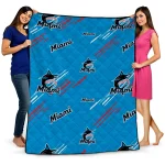 miami marlins sketch lines blue quilt blanket best selling