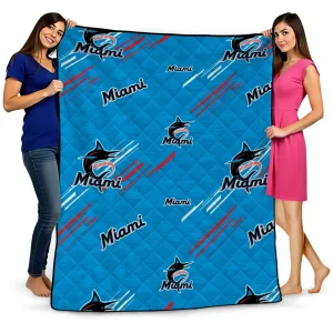 miami marlins sketch lines blue quilt blanket best selling