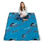 miami marlins sketch lines blue quilt blanket best selling