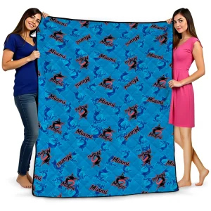 miami marlins solid classic blue quilt blanket best selling