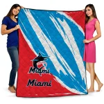 miami marlins stroke art blue white quilt blanket best selling