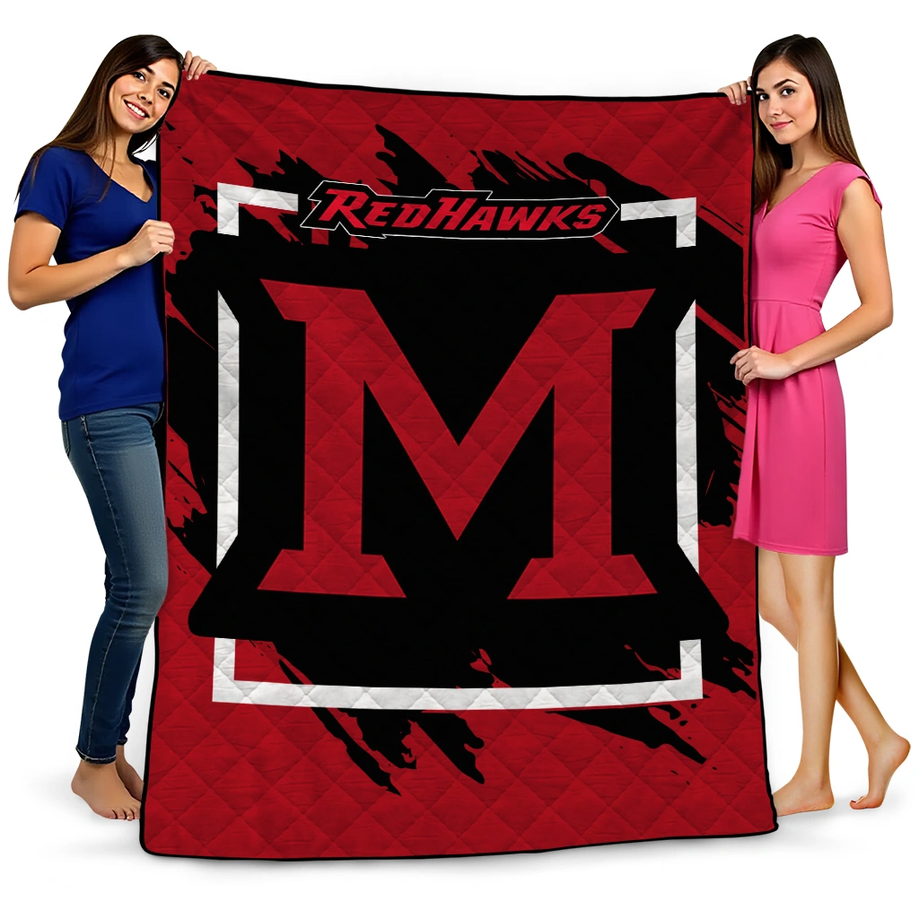 miami redhawks block border red quilt blanket best selling miami redhawks block border red quilt blanket best selling