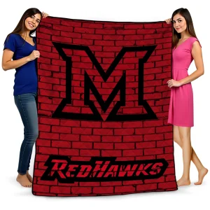 miami redhawks brick grid red quilt blanket best selling