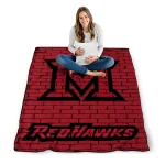miami redhawks brick grid red quilt blanket best selling