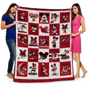 miami redhawks mickey mouse motif red white quilt blanket best selling