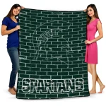 michigan state spartans brick grid green quilt blanket best selling