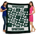 michigan state spartans helmet heart green quilt blanket best selling