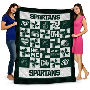 michigan state spartans helmet heart green quilt blanket best selling