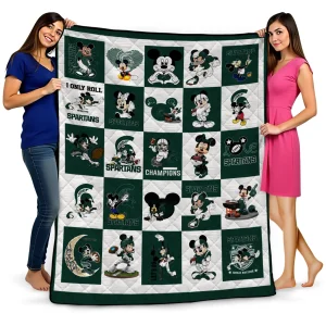 michigan state spartans mickey mouse motif green white quilt blanket best selling