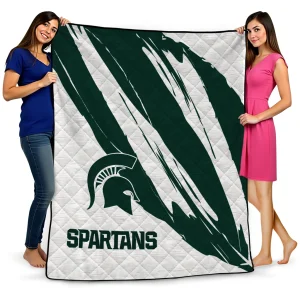 michigan state spartans stroke art green white quilt blanket best selling