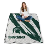 michigan state spartans stroke art green white quilt blanket best selling