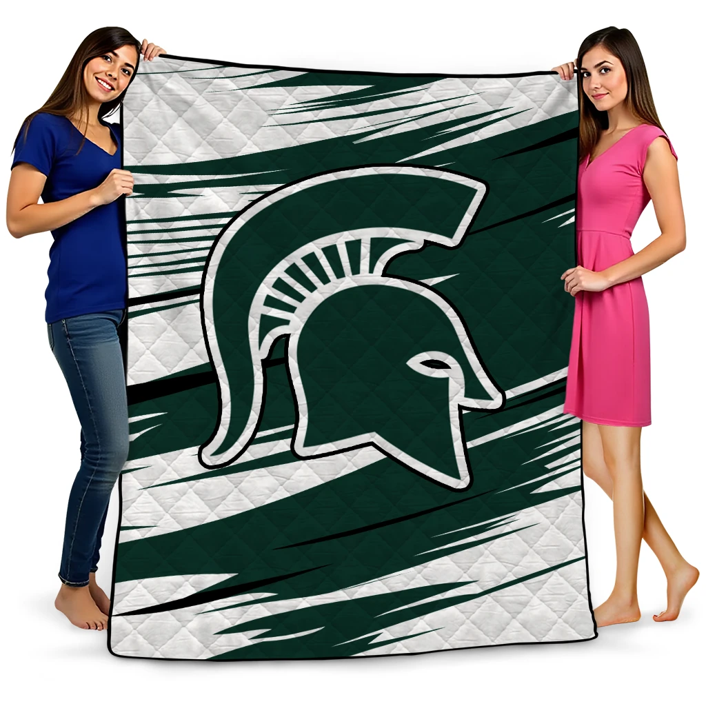 michigan state spartans wild lines green white quilt blanket best selling