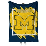michigan wolverines block border blue quilt blanket best selling