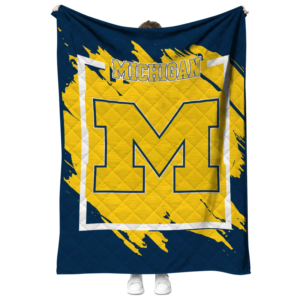 michigan wolverines block border blue quilt blanket fashion forward
