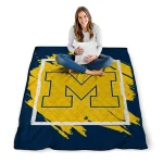 michigan wolverines block border blue quilt blanket best selling