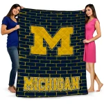 michigan wolverines brick grid blue quilt blanket best selling
