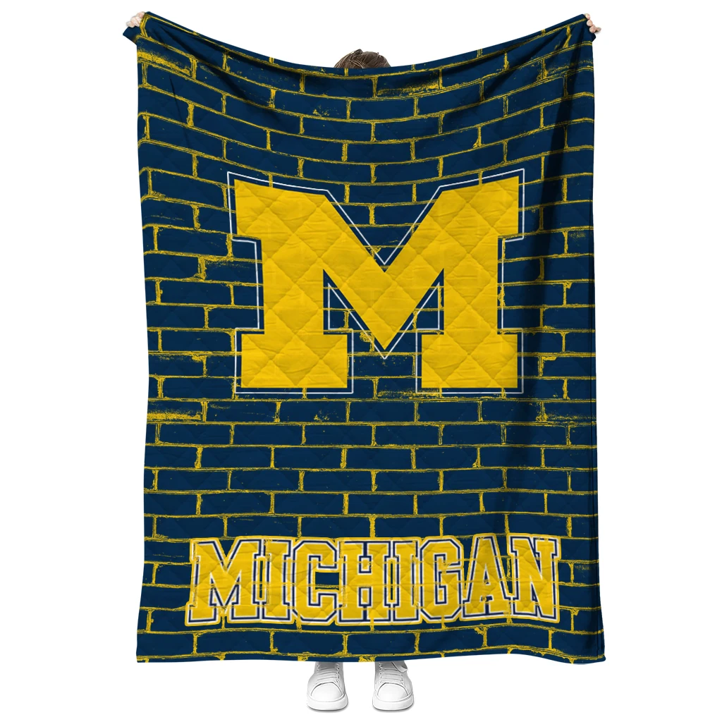 michigan wolverines brick grid blue quilt blanket fashion forward