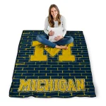 michigan wolverines brick grid blue quilt blanket best selling