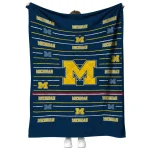 michigan wolverines handdrawn stripes blue quilt blanket best selling