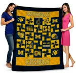 michigan wolverines helmet heart blue quilt blanket best selling