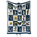 michigan wolverines mickey mouse motif blue white quilt blanket best selling