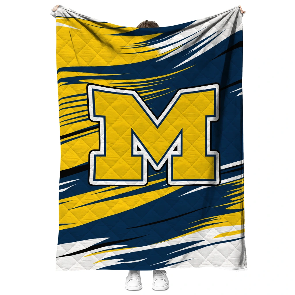 michigan wolverines wild lines blue white quilt blanket fashion forward