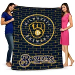 milwaukee brewers brick grid navy blue quilt blanket best selling