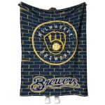 milwaukee brewers brick grid navy blue quilt blanket best selling