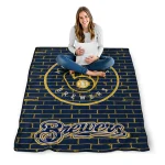 milwaukee brewers brick grid navy blue quilt blanket best selling