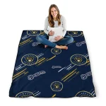 milwaukee brewers sketch lines navy blue quilt blanket best selling