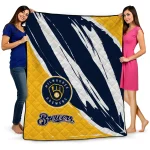milwaukee brewers stroke art navy blue white quilt blanket best selling