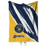 milwaukee brewers stroke art navy blue white quilt blanket best selling