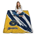 milwaukee brewers stroke art navy blue white quilt blanket best selling
