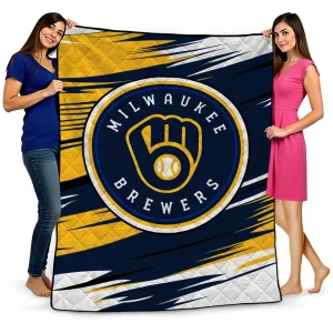 milwaukee brewers wild lines navy blue white quilt blanket best selling
