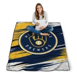 milwaukee brewers wild lines navy blue white quilt blanket best selling