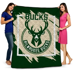 milwaukee bucks block border green quilt blanket best selling
