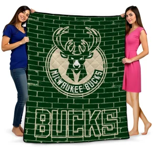 milwaukee bucks brick grid green quilt blanket best selling