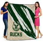 milwaukee bucks stroke art green white quilt blanket best selling