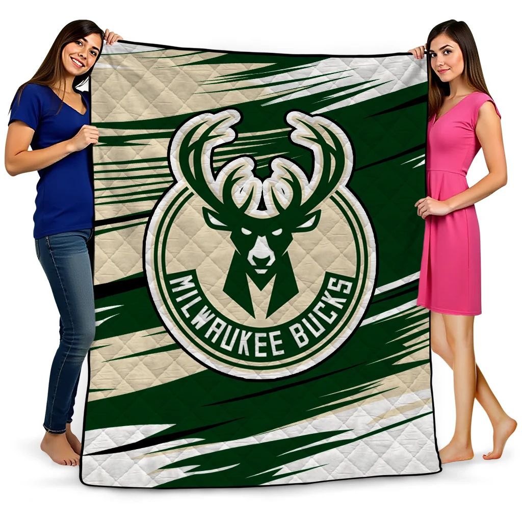 milwaukee bucks wild lines green white quilt blanket best selling