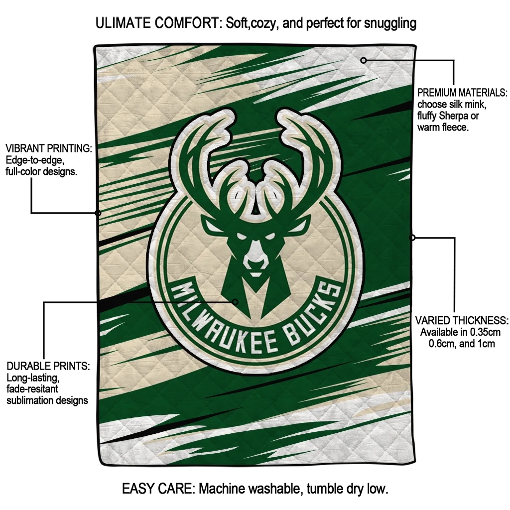 milwaukee bucks wild lines green white quilt blanket latest model milwaukee bucks wild lines green white quilt blanket latest model