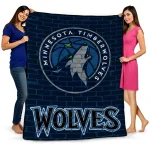 minnesota timberwolves brick grid midnight blue quilt blanket best selling