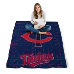 minnesota twins brick grid navy quilt blanket best selling