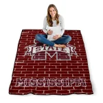 mississippi state bulldogs brick grid maroon quilt blanket best selling