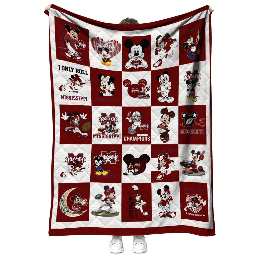 mississippi state bulldogs mickey mouse motif maroon white quilt blanket fashion forward