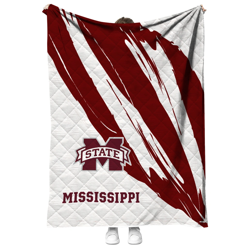 mississippi state bulldogs stroke art maroon white quilt blanket fashion forward