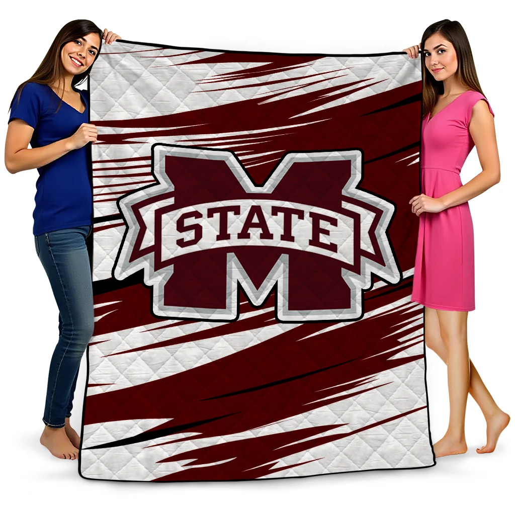 mississippi state bulldogs wild lines maroon white quilt blanket best selling