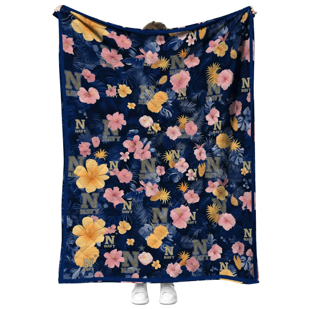 navy midshipmen hibiscus foliage blue quilt blanket fashion forward navy midshipmen hibiscus foliage blue quilt blanket fashion forward