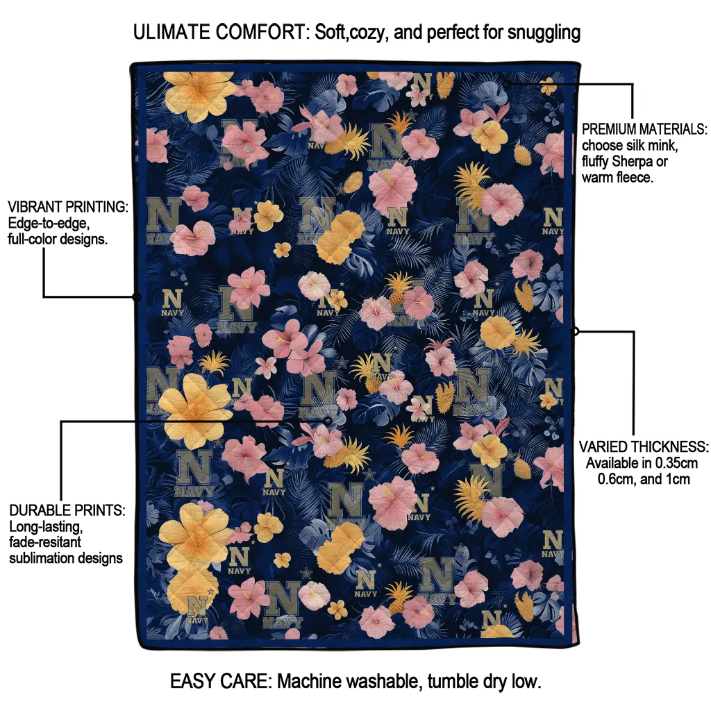 navy midshipmen hibiscus foliage blue quilt blanket latest model navy midshipmen hibiscus foliage blue quilt blanket latest model